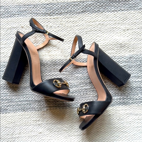 Gucci Horsebit Open Toe Block High Heel Sandals - Picture 1 of 10
